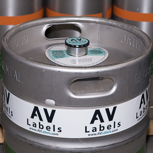 Image of keg with keg collar, keg label and keg wrap